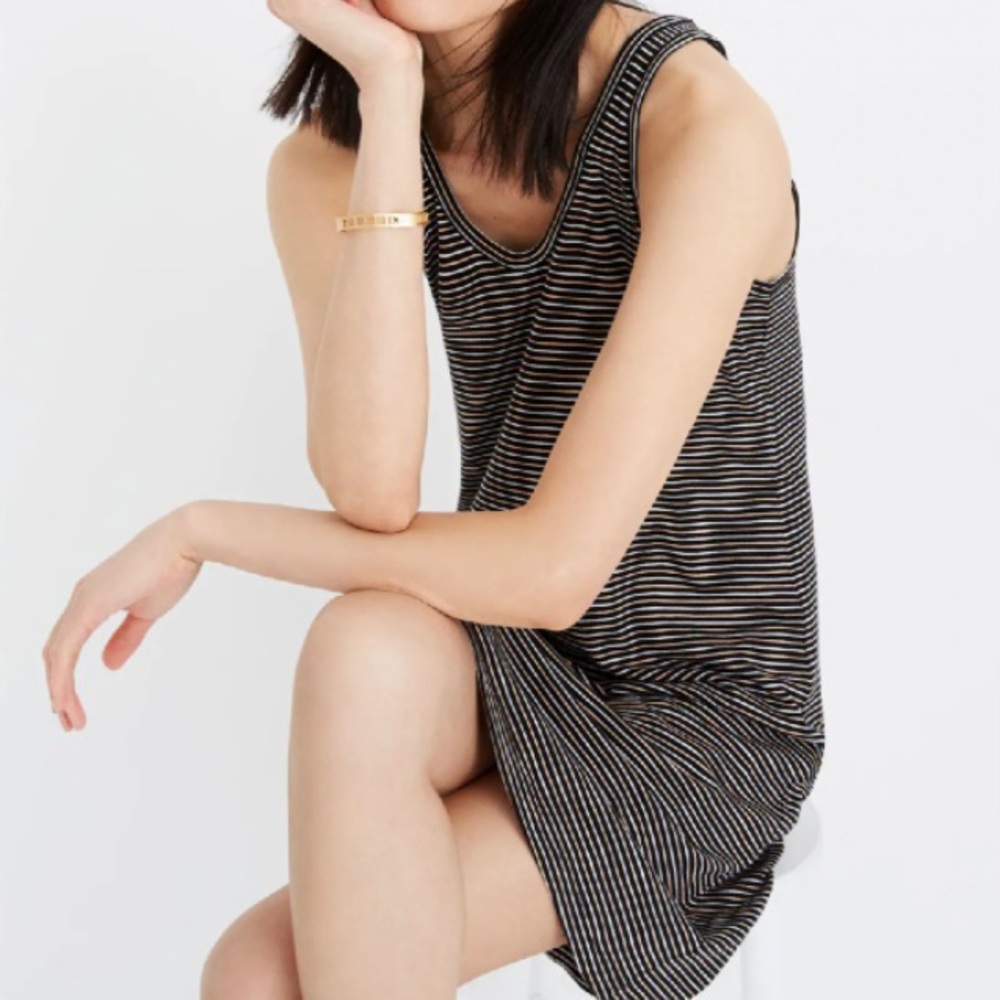 Madewell Striped Scoopneck Knit Dress Black White Peach Casual Stretch